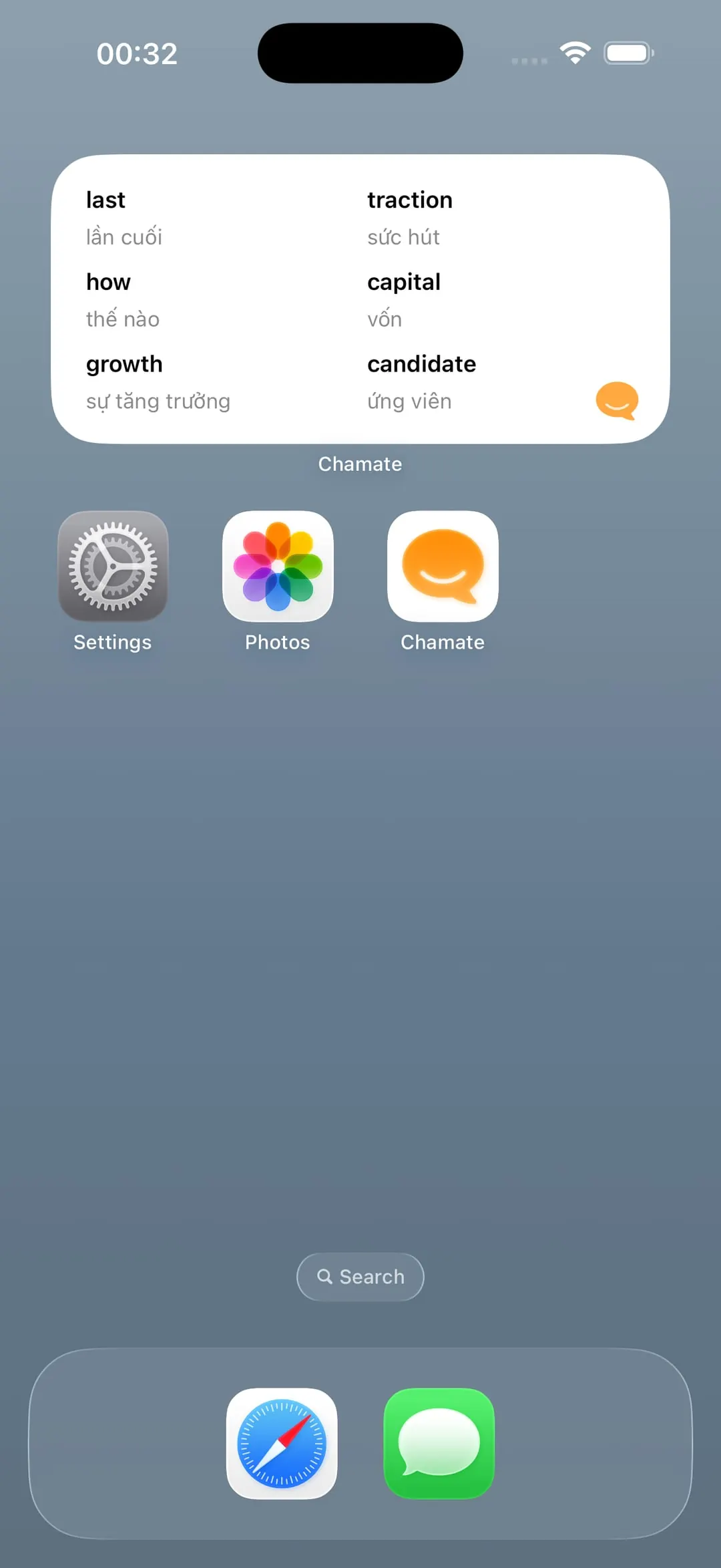 Widget từ vựng Chamate hiển thị từ đã tra trên màn hình khóa iPhone