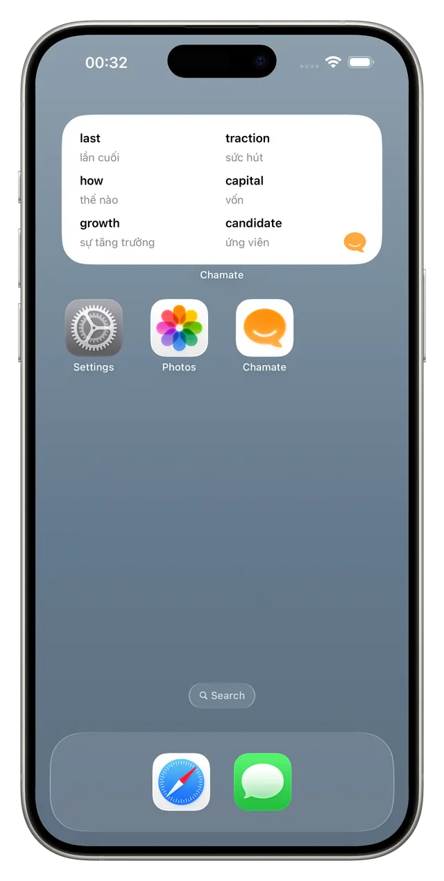 Chamate-woordenschatwidget op het beginscherm van de iPhone